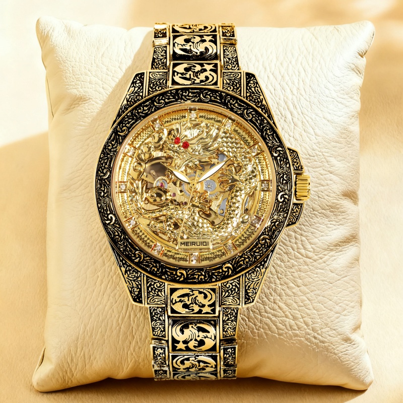 Tourbillon Movement Watch - A men's yellow retro style high-end