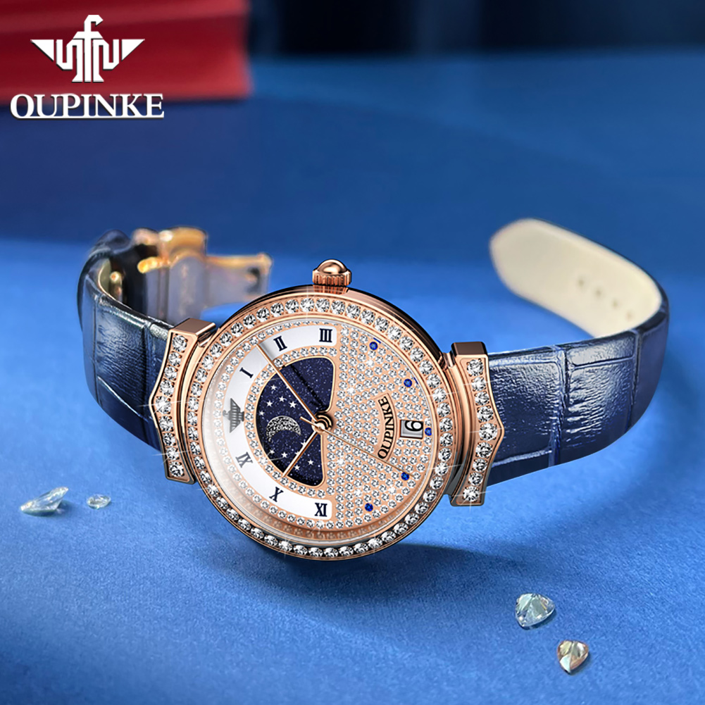 OUPINKE 3216 Woman Watch Water - Luxury Watch Moon Phase recension och pris