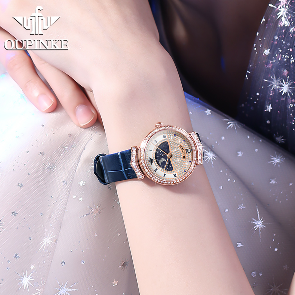 OUPINKE 3216 Woman Watch Water - Luxury Watch Moon Phase recension och pris
