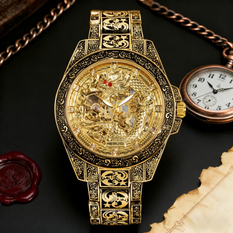 A men's yellow retro style hig - Tourbillon Movement Watch recension och pris